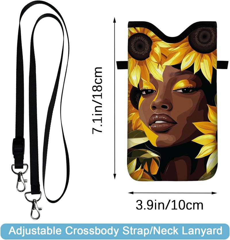 otilil Neoprene Cell Phone Sleeve Pouch Case Bag with Crossbody Strap Neck Lanyard for Women 7.1 X 3.9 in Sunflower - Image 2